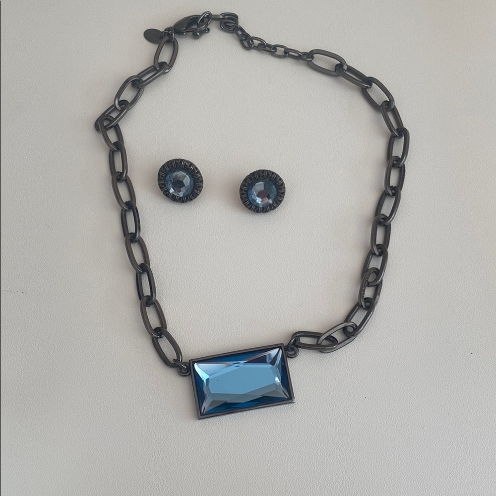 Lia Sophia Blue and Black Necklace with earrings